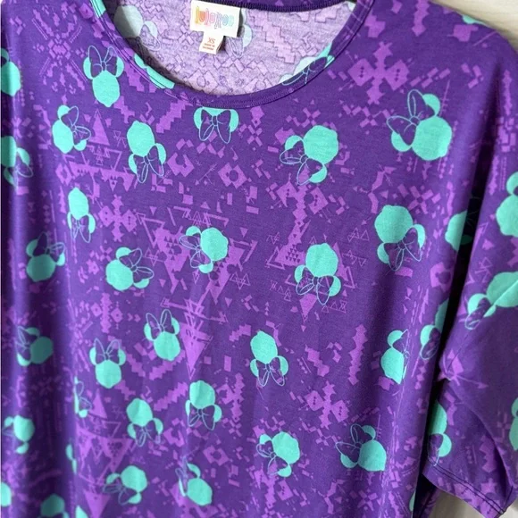 LuLaRoe Dianey Purple and Green Short Sleeve Tee | Minnie Print |XS - Picture 5 of 7